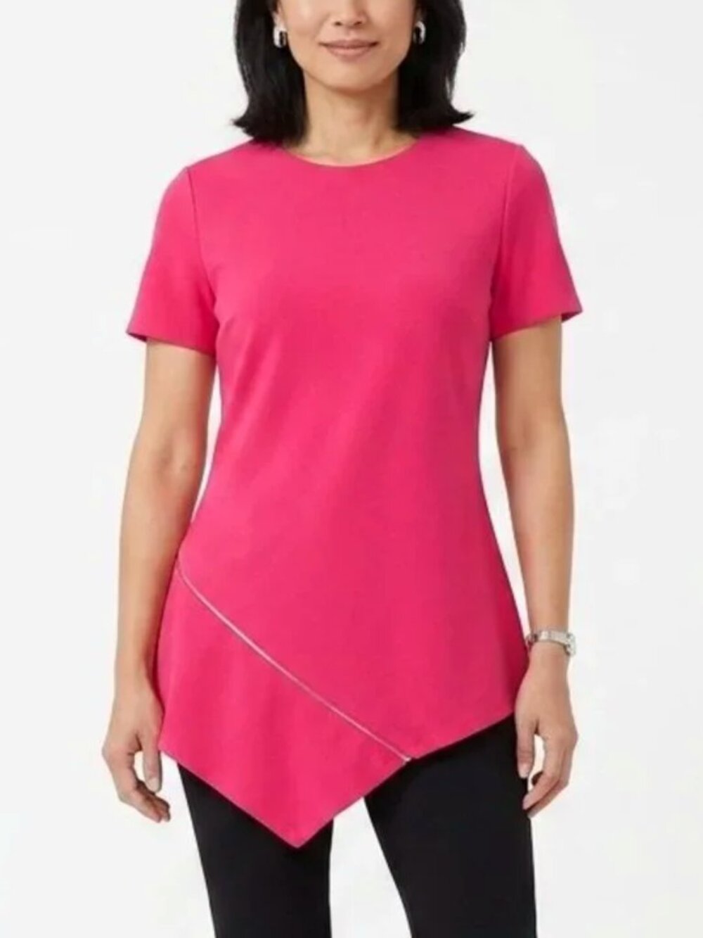 DKNY Asymmetric Zipper Detailed Barbue Pink Top- Sz. Med